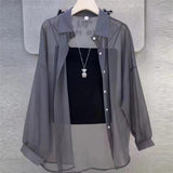 IFOMT Shirt for Women Blouse Long Sleeve Top Chiffon Summer Simple Sun-proof Fashion All-match Basic Korean Sexy Solid Casual Shirt