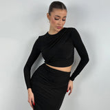 IFOMT Outfits O Neck Long Sleeve Bandage Crop Top Long Skirt Women'S Sets Elegant Evening Party Korean Ladies Sets Winter Casual Clothe