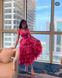 Ifomt Customized  Fashion V-neck Ball Gown Quinceanera Layered  Flowers Chiffon Occasion Evening   vestidos de graduación