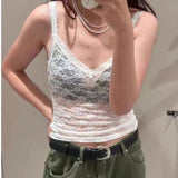 Ifomt V-neck Bow Tie Lace Perspective Camisole Flower Embroidery Sheer Sexy Summer Vest Sleeveless Slim Y2K Versatile Tank Top 2025