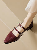IFOMT Belt Buckle Pointed-Toe Split-Joint Flat Shoes Mary Janes