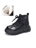 IFOMT Vintage Cow Leather Wool Boots Platform Shoes