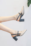 IFOMT Hollow toe thick heel single shoes pointed toe high heels