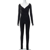 IFOMT Outfit Elegant Women Tracksuit 2 Piece Set Skinny Cross Slash Neck Crop Tops+Leggings Stretch Matching Streetwear Outfits