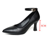 IFOMT  Classic Black Thin Heels Pumps Women Pointed Toe Ankle Strap High Heels Shoes Woman Pu Leather Soft Sole Office Shoes