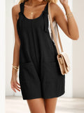 IFOMT Spring Outfits Boho Summer Loose Casual Straps Rompers Womens Black Solid Sleeveless Pocket Vacation Playsuits