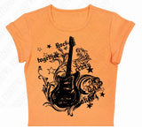 Ifomt Fashion Y2K Fake Two Guitar Print Punk T-shirts Women Slim Goth Street Retro black Tops Dark crop Tops Sexy Clothing 2000s Tops Casual Outfit