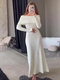 IFOMT Fashion Knit Long Dress Off-Shoulder Female Ribbed Loose High Waist Elegant Autumn Party Dress Ladies Knitwear Maxi DressChristmas Gifts