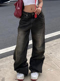 IFOMT Low Waist Washed Loose-Fit Wide-Leg Jeans