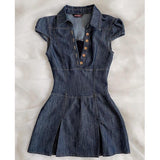 Ifomt Denim Dress Slim Y2k Short Sleeve Button Goth Vintage Streetwear Fashion Aesthetics Harajuku Short Dresses Mini Skirt Punk 2000s