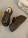 IFOMT Belt Buckle Round-Toe Split-Joint Loafers Platform Shoes Slippers&Mules