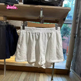 Ifomt Solid Sweat Shorts Women Elastic High Waist Side Split Straight Short Pant Casual Simple Basic Streetwear Cotton Shorts