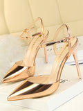 IFOMT Belt Buckle Pointed-Toe Shiny Split-Joint Pumps Sandals