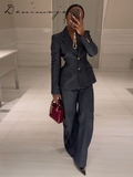 Ifomt Elegant Solid Denim Women Trouser Suits Lapel Pocket Jacket Strapless Tanks Straight Pants 2025 Spring New Fashion Female Sets