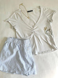 Ifomt White Basic Short Sleeve Tees+Stripe Shorts Summer Womewn Suit Casual T-shirts Blue Shorts Simple Homewear Outwear Two Piece Set
