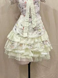 Ifomt Sweet Lolita Dress Gtoh Ball Gown Punk Y2k Party Dresses Fairy Floral Print Harajuku Korea 2000s Short Sleeve Bow 2Piece Set Emo