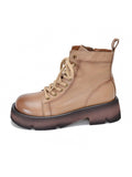 IFOMT Cow Leather Lace-Up Zipper Martin Booties