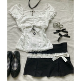 Ifomt ootd Y2k Top Lace White Slim Kawaii Cute Women Clothes T shirt Suit Harajuku Sexy Sweet Girl Japanese Grunge Crop Top 2000s Tshirts
