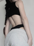 IFOMT Spring Outfits Solid Cut Out Sleeveless Skinny Half High Collar Bodycon Bodysuit Women