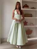 Ifomt Elegant V Neck Green Long Dresses Women Fashion High Waist A-line Halter Midi Vestidos New Summer Lady Evening Party Dress 2025