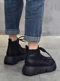 IFOMT Vintage Cow Leather Wool Boots Platform Shoes