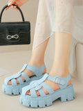 IFOMT Belt Buckle Hollow Round-Toe Split-Joint Gladiators Platform Shoes Sandals