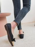 IFOMT Bowknot Contrast Color Shallow Cut Split-Joint Square-Toe Flats