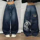 Ifomt American Y2K New Fashion Pattern Embroidery Loose Jeans Men Street Casual Joker Mopping Oversized Wide-leg Pants Couple Jeans Casual Outfit