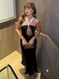 Ifomt Contrasting Color Women Halter Vestidos Summer Sexy Hollow Out Open Back Midi Dresses Women Fashion Evening Club Party Dress New