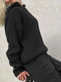 IFOMT Solid Color Hooded Cable Knit Sweater