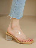 IFOMT Open Toe Split-Joint Square-Toe Transparent Pumps Sandals Slippers