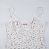 Ifomt Rockmore Y2K Sweet Floral Print Bodysuit Spaghetti Straps Women Sexy Lace Patchwork Knit Bodies Tops Sleeveless Skinny Rompers Outfit Ideas