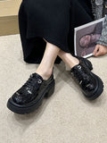 IFOMT Lace-Up Round-Toe Split-Joint Loafers Platform Shoes