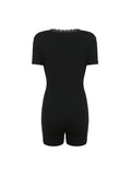 IFOMT Spring Outfits Solid Skinny Sexy Lace Trim V Neck Short Sleeve Bodycon Rompers Womens Playsuits