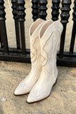 IFOMT New Fashion Spring Outfit White Embroidery Pointed Western Cowboy Boots