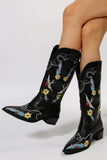 IFOMT New Fashion Spring Outfit Floral Embroidery Square Toe Knee High Boots