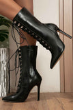 IFOMT New Fashion Spring Outfit Pointed Toe Lace Up Mid-Calf Boots