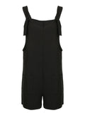 IFOMT Spring Outfits Boho Summer Loose Casual Straps Rompers Womens Black Solid Sleeveless Pocket Vacation Playsuits