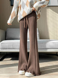 IFOMT Spring Outfits Tassels Wide Leg Knitted Pants Women Winter Stripe Loose Trousers Femme Casual Full Length Warm Sweater Pants 2025