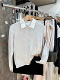 Ifomt Gray Single Breasted Autumn Women Sweater Round Neck Solid Color Simpler Tops Woman Versatile Casual Knitting Pullovers New