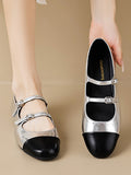 IFOMT Belt Buckle Round-Toe Split-Joint Flat Shoes Mary Janes