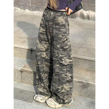 Ifomt Autumn Winter New Low Rise Jeans Y2k Ladies American High Street Baggy Pants Woman Camouflage Drawstring Mop Jeans for Women