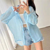 IFOMT Perspective Shirts Women Sheer Thin Chic Summer Simple Solid Sun-proof Top Fashion Blouse Baggy All-match Basic Korean Clothing