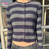Ifomt Twisted Flower Stripe Cardigan Women's Sweater Spring Casual Sweaters Cotton Long Sleeve O Neck Single Breasted Outerwear Top