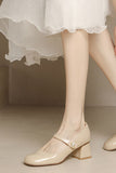 IFOMT Nude French retro high-heeled leather shoes