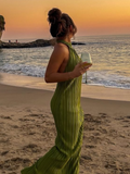 Ifomt Chic Green Halter Maxi Dress For Women Fashion Sleeveless Backless Party Dresses New Female 2025 Summer Holiday Beach Vestidos