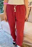 Ifomt Red Plaid Straight Long Pant Woman 2025 Spring Summer Casual Wide Leg Pants Cotton Female High Waist Straight Trousers