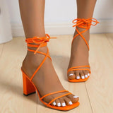 IFOMT  Cross Bandage High Heels Sandals Women Summer Fashion Lace-Up High Heels Peep Toe Shoes Female Square Heel Ladies Sandals