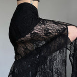 IFOMT Side Slit Lace Skirts For Women 2024 Summer New See Through High Waist Skirt Ladies Black Casual Loose Sexy Skirts Woman