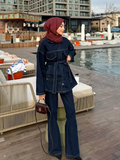 Ifomt Retro Belt Denim Pants Set Women Lapel Pockets Long Sleeved Jacket Zipper Straight Leg Jeans 2025 Spring High Street Female Sets